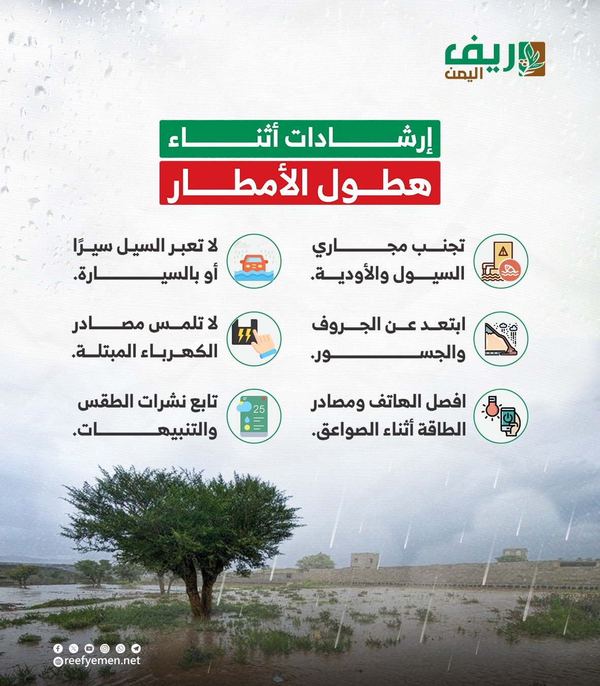إرشادات أثناء هطول الأمطار