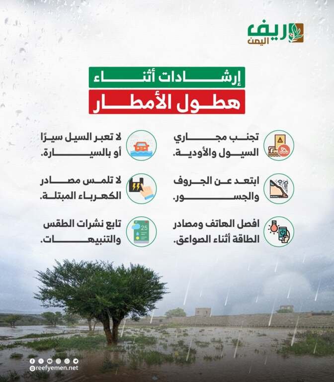إرشادات أثناء هطول الأمطار