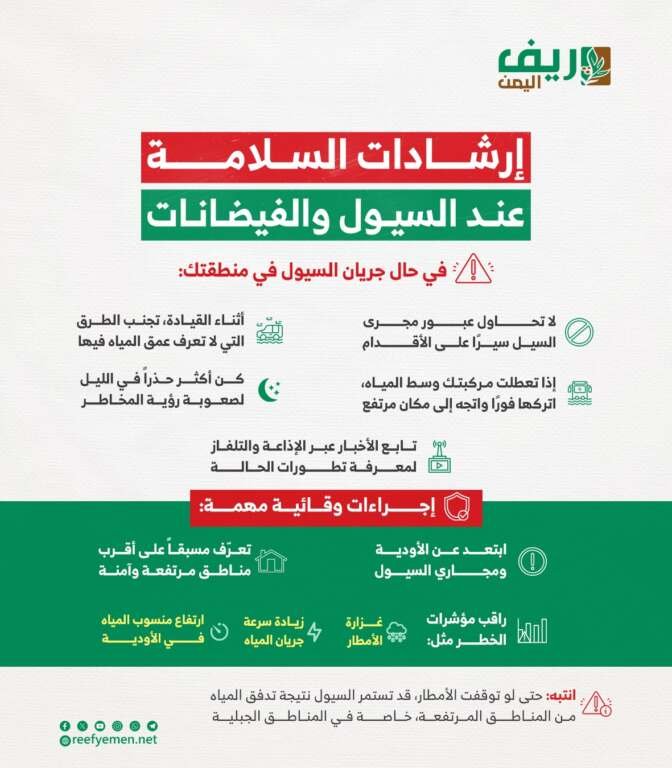 نصائح أثناء السيول والفيضانات